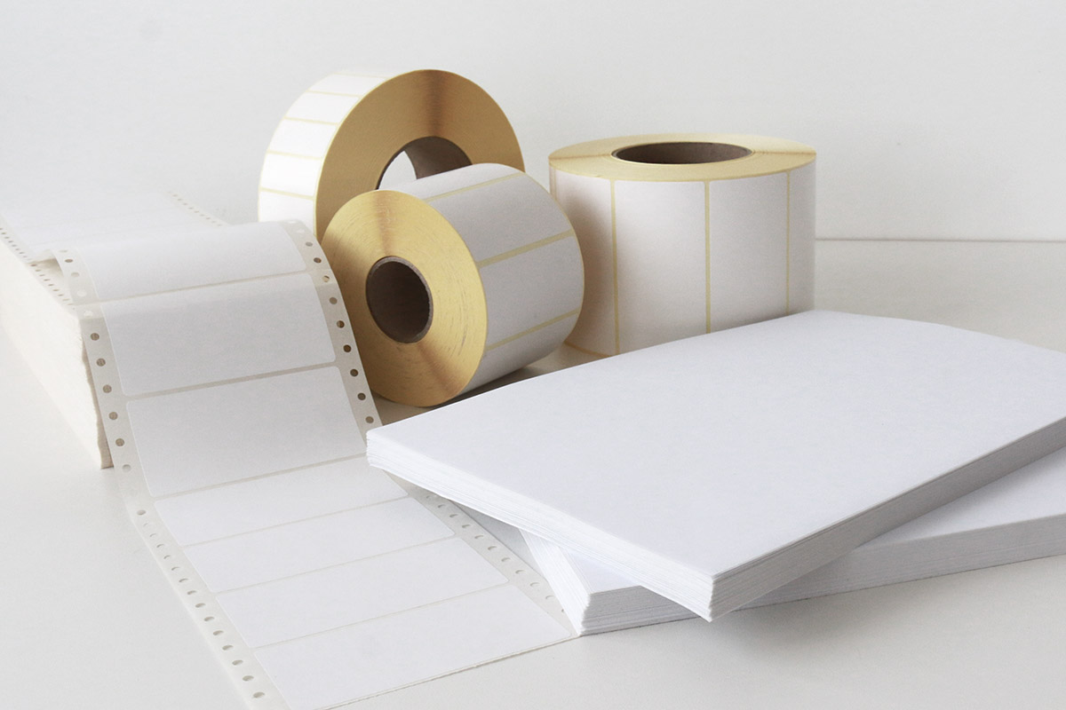 Blank Labels: Collage of HERMA sheet labels, roll labels, and fold labels, Homepage Online Shop