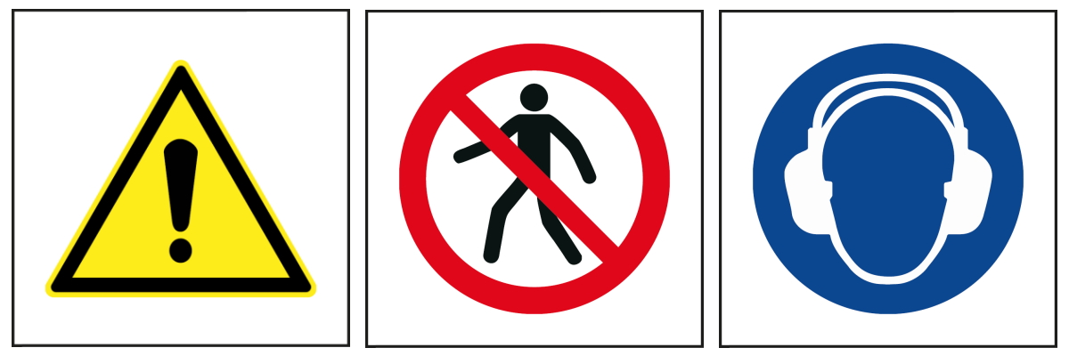 Labeling Labels: Examples of Mandatory Signs, Prohibitory Signs, and Warning Signs according to ISO EN 7010 / DIN 4844