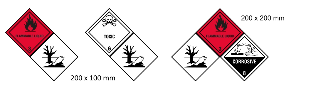 Hazardous Material and Dangerous Goods Labels: Examples of 2-in-1 and 3-in-1 Hazard Labels