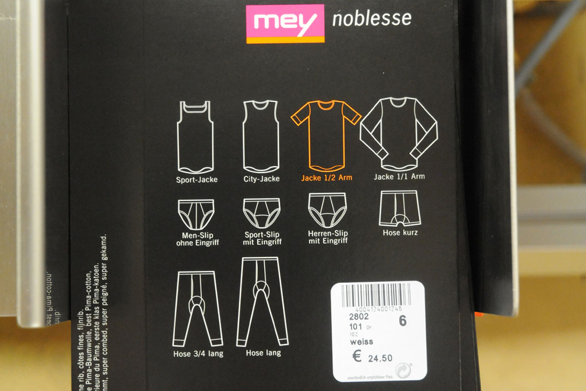 Laser-activatable labels: Product labeling label on Mey packaging, cutout.