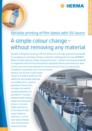 Brochure Download: Cover Page of UV Laser Labels Brochure, English