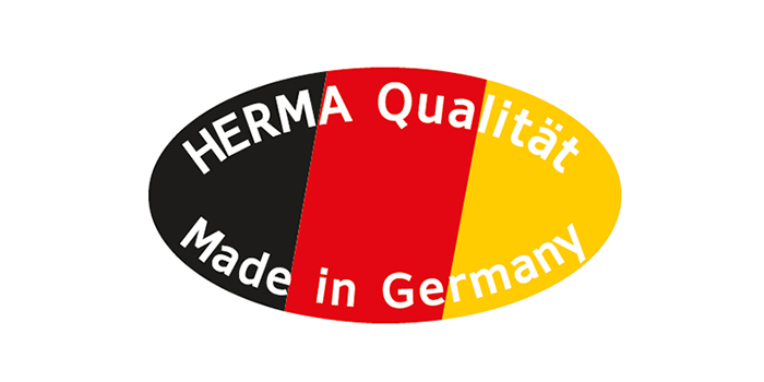 Icon HERMA Quality Made in Germany, oval, in the colors of the German flag.