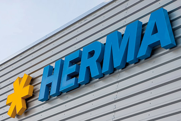 HERMA logo on the building, landscape format