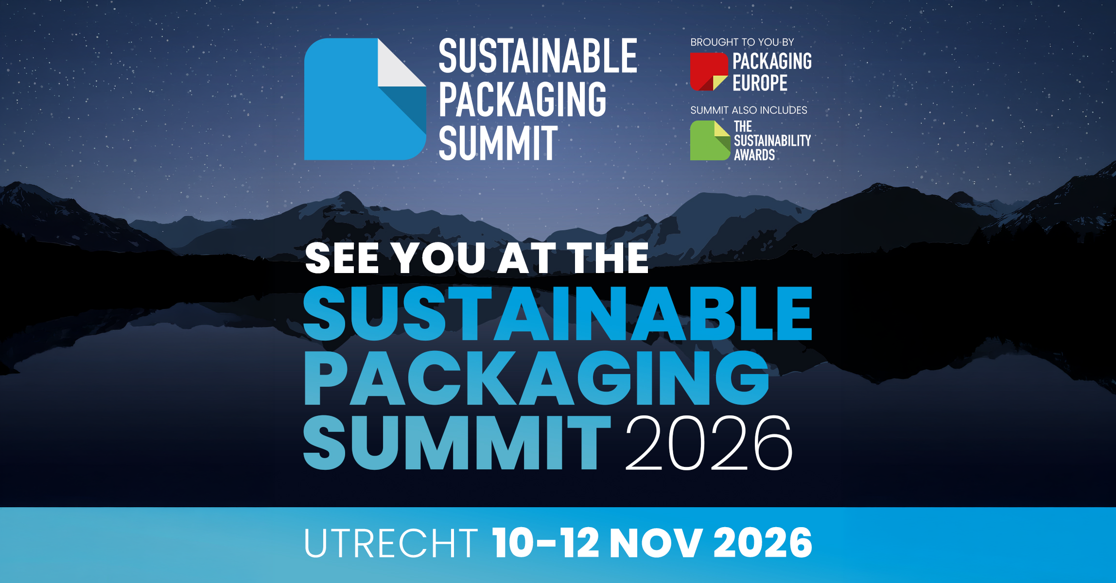 Sustainable Packaging Summit 2026 in Utrecht, November 10-12. Invitation to participate in the event and the Sustainability Awards.