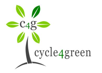 Logo of Cycle4Green featuring a tree with green leaves and the inscription 'c4g' in a modern font.