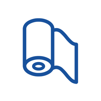 Roll of paper, partially unrolled, depicted in a simple blue design against a black background.