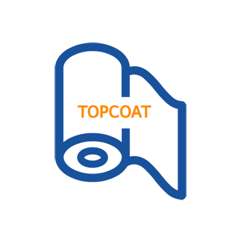 Logo of Topcoat, featuring a paint roller outlined in blue with the word 'TOPCOAT' in orange.