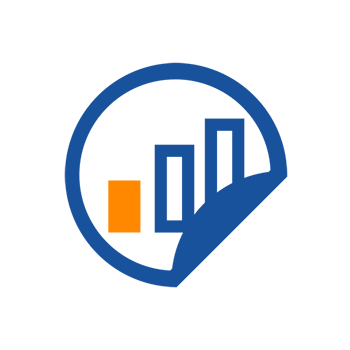 Logo with a blue circle, an orange block, and three vertical bars representing increasing values.