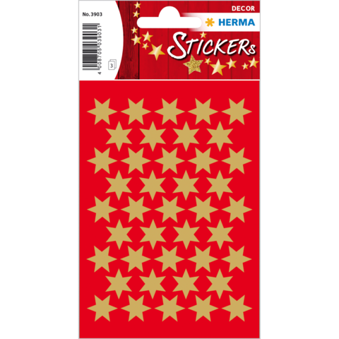 Goldene Sternaufkleber auf rotem Hintergrund, angeordnet in einem Raster. Ideal für Dekoration und Bastelprojekte.