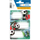 Labels featuring soccer motifs that provide space for notes. Includes three labels with different soccer players and scores.
