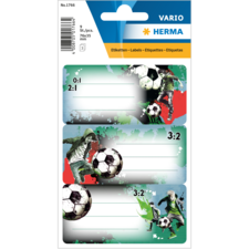 Labels featuring soccer motifs that provide space for notes. Includes three labels with different soccer players and scores.