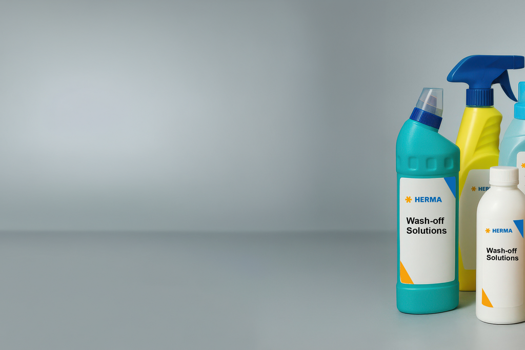 A group of cleaning products in various bottles and spray cans, arranged on a surface with a neutral background.