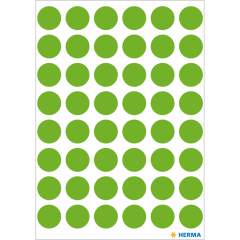 Grüne runde Aufkleber auf weißem Hintergrund, gleichmäßig in einem Raster angeordnet.