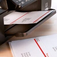 Printed address labels in the printer