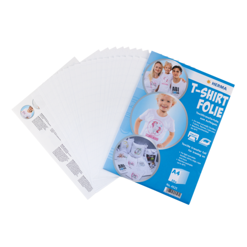 T-Shirt Transferfolie im A4-Format, verpackt mit mehreren Bögen, geeignet für den Druck von Designs auf Textilien.