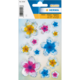 Bunte 3D-Blumenaufkleber in verschiedenen Größen und Farben, verpackt auf einer Karte. Ideal für Bastelprojekte.