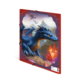 Blue dragon sits on a rock, surrounded by crystals and mountains. In the background, more dragons are flying.