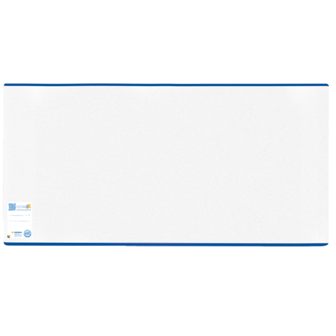 Ein großer, weißer, rechteckiger Bildschirm mit blauen Kanten, geeignet für Präsentationen oder Notizen.