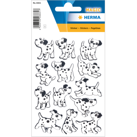 Aufkleber mit verschiedenen Dalmatiner-Hunden in schwarz-weiß, in unterschiedlichen Posen und Größen.