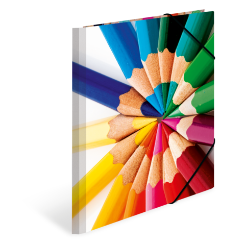 Bunt angeordnete Buntstifte in einem kreisförmigen Muster, die verschiedene Farben zeigen, auf einem weißen Hintergrund.