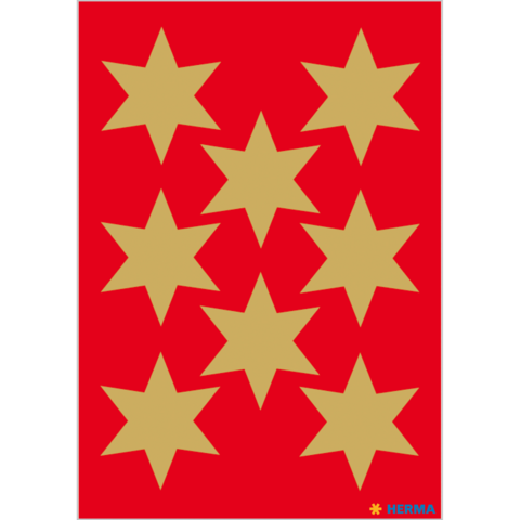 Neun goldene Sterne auf rotem Hintergrund, gleichmäßig angeordnet in drei Reihen.