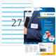 Namensetiketten auf einem Bogen mit der Nummer 27, verpackt in einer Herma-Hülle. Enthält Textinformationen und Softwarehinweise.
