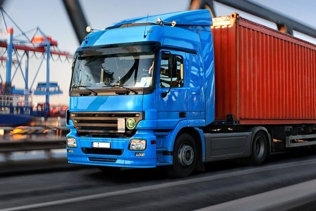 Truck on a bridge at the port, in the logistics industry, landscape format.