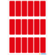 Rote Etiketten auf einem weißen Bogen, angeordnet in mehreren Reihen und Spalten. Ideal für Beschriftungen oder Kennzeichnungen.