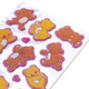 Bunte Aufkleber mit niedlichen Bären in verschiedenen Posen, umgeben von kleinen Herzen. Ideal für Bastelprojekte oder Dekoration.