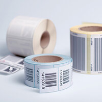 Blank labels: several rolls of labels after printing with a thermal transfer printer or thermal printer.