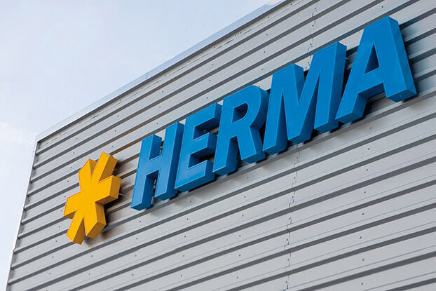 HERMA logo on the building, landscape format