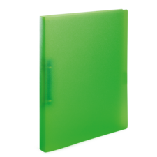 Grüner, transparenter Ordner mit einer glatten Oberfläche und einem stabilen Standfuß. Ideal für die Aufbewahrung von Dokumenten.