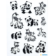 Tieraufkleber mit Pandas, Zebras und anderen Tieren in verschiedenen Posen auf einem transparenten Hintergrund.