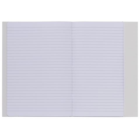 Offenes Notizbuch mit liniertem Papier, das auf beiden Seiten leere Zeilen zeigt.