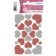 Glitzernde Herzaufkleber in Rot und Silber auf einem weißen Hintergrund, ideal für Bastelprojekte oder Dekoration.