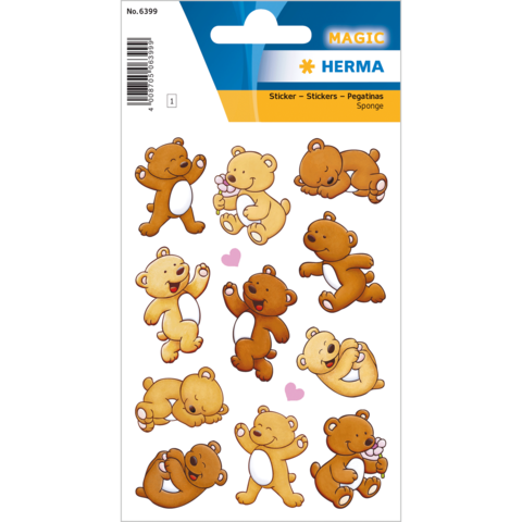 Bunte Aufkleber mit verschiedenen niedlichen Bären in verschiedenen Posen, einige halten Blumen oder Herzen.