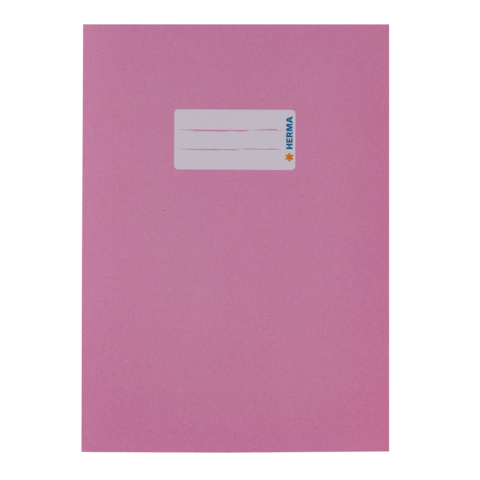 Rosa Heft mit einem weißen Etikett zum Beschriften.