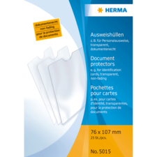 Dokumentenschutzhüllen von HERMA, transparent, für Ausweise, 76 x 107 mm, 25 Stück, nicht verblassend.