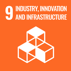 Number 9: Industry, Innovation, and Infrastructure, represented by stylized building blocks on an orange background.