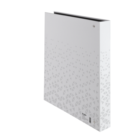 Weißer Ordner mit einem geometrischen Muster aus kleinen Dreiecken an der unteren Kante.