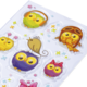 Bunte Aufkleber mit verschiedenen Eulenmotiven, darunter Eulen mit Kopfhörern, Schals und eine kleine Vogelfigur.