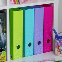 Colored file folders on a shelf
