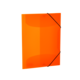 Oranger Ordner mit elastischen Bändern, der geschlossen ist und eine glatte, glänzende Oberfläche aufweist.