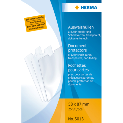 Dokumentenschutzhüllen für Kreditkarten, transparent und dokumentenecht, 58 x 87 mm, 25 Stück pro Packung.