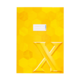 Gelbes Heft mit einem hexagonalen Muster und einem großen, hervorgehobenen Buchstaben "X" auf der Vorderseite.
