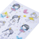 Bunte Aufkleber mit verschiedenen Mädchenfiguren, Feen und Sternen, die in verschiedenen Posen und Kleidern dargestellt sind.