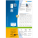 Produktinformationen von HERMA, einschließlich QR-Code, Software-Hinweis und eine Tabelle mit Größen und Formaten für Etiketten.