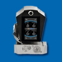 A digital device with a touchscreen that displays various measurements, including temperature and pressure.