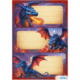 Three dragon illustrations on a colorful background with blank text boxes to fill in. At the top, a dragon breathing fire, and two more dragons below.
