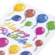 Bunte Luftballons in verschiedenen Farben mit dem Text "Happy Birthday" in glitzernder Schrift.